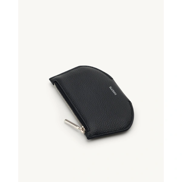 Savette Zip Card Case in Black Grained Leather, view 3 | Card Holders | Coveti