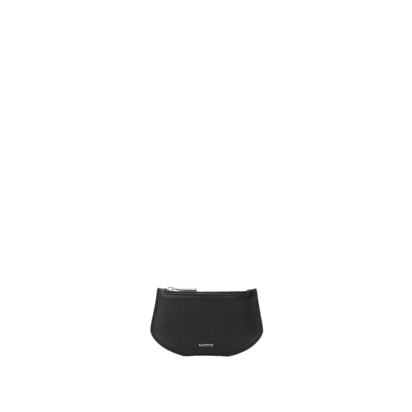 Zip Card Case in Black Grained Leather