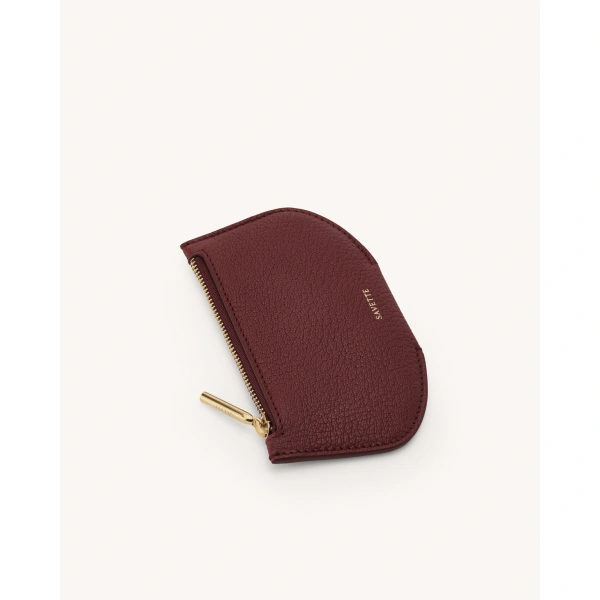 Savette Zip Card Case in Wine Chèvre Leather, view 3 | Card Holders | Coveti
