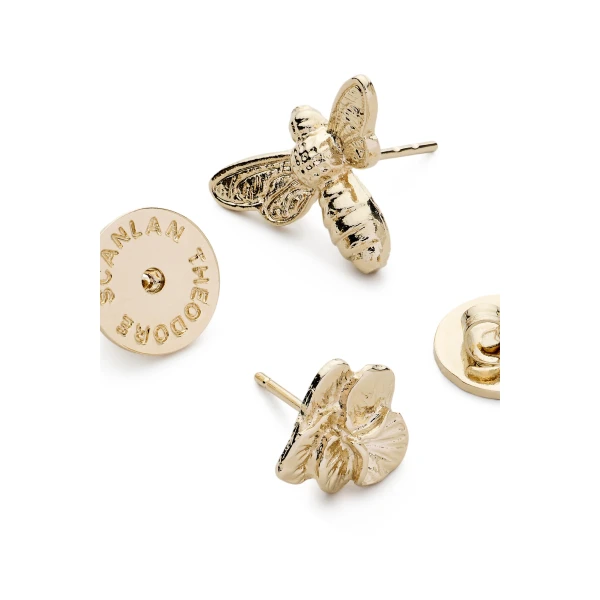 Scanlan Theodore Asymmetric Botanical Studs in Light Gold | Earrings | Coveti