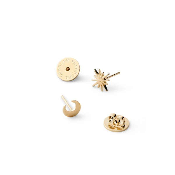 Scanlan Theodore Asymmetric Celestial Studs in Light Gold | Earrings | Coveti