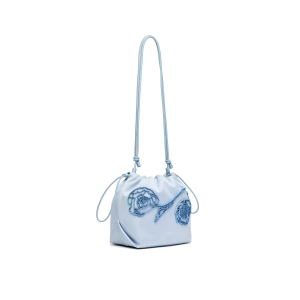 Scanlan Theodore Beaded Poppy Drawstring Bag in Blue | Bucket Bags | Coveti