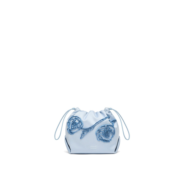 Beaded Poppy Drawstring Bag in Blue
