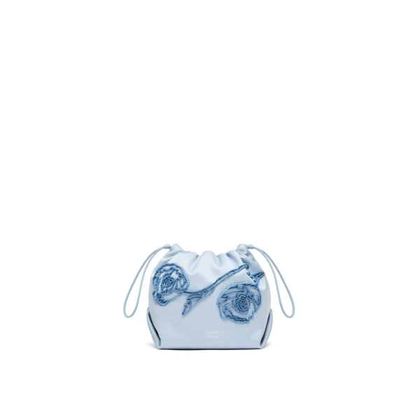 Beaded Poppy Drawstring Bag in Blue