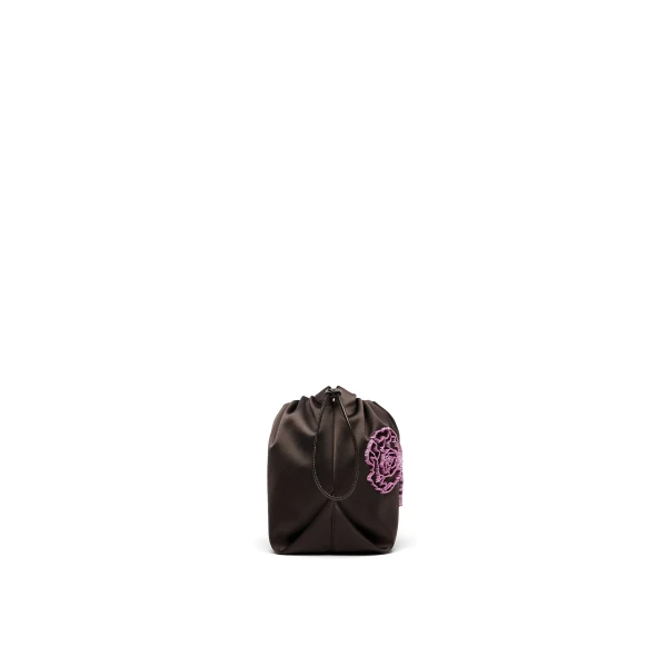 Scanlan Theodore Beaded Poppy Drawstring Bag in Chocolate Fuchsia | Bucket Bags | Coveti