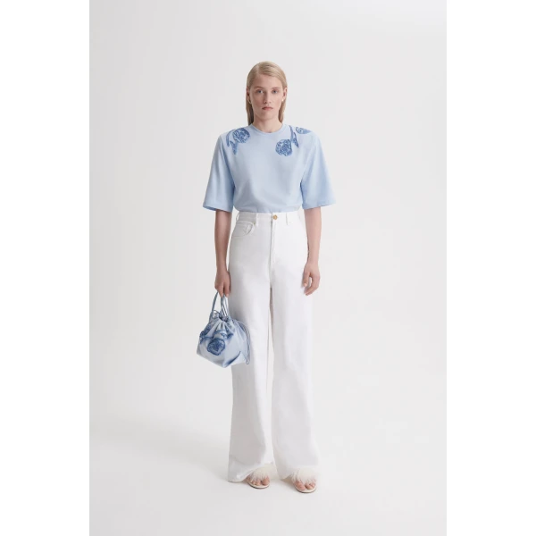 Scanlan Theodore Beaded Poppy Mercerised Tee in Blue | Tops | Coveti