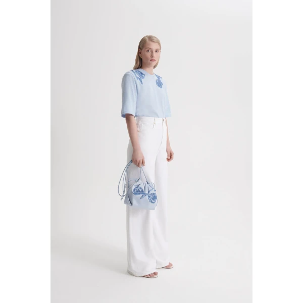 Scanlan Theodore Beaded Poppy Mercerised Tee in Blue | Tops | Coveti