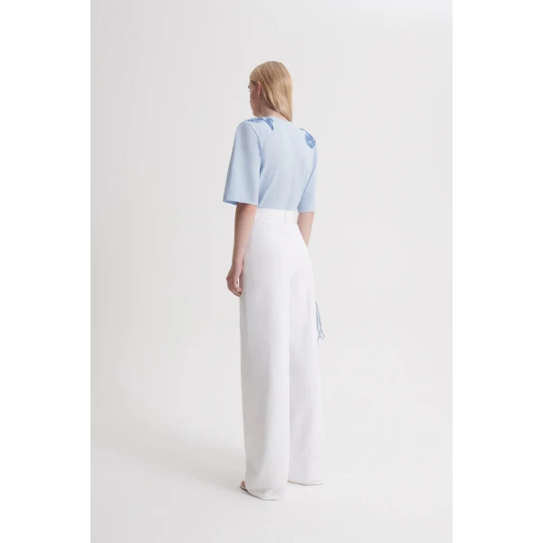 Scanlan Theodore Beaded Poppy Mercerised Tee in Blue | Tops | Coveti