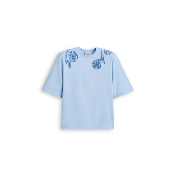 Beaded Poppy Mercerised Tee in Blue