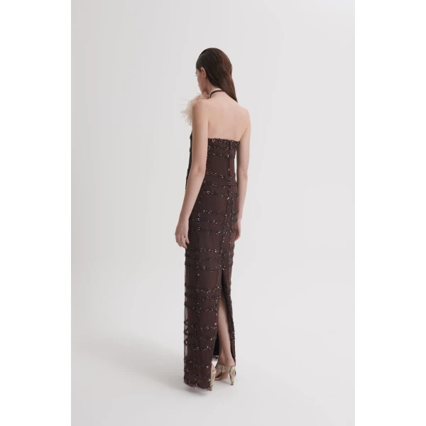 Scanlan Theodore Beaded Tulle Gown in Chocolate