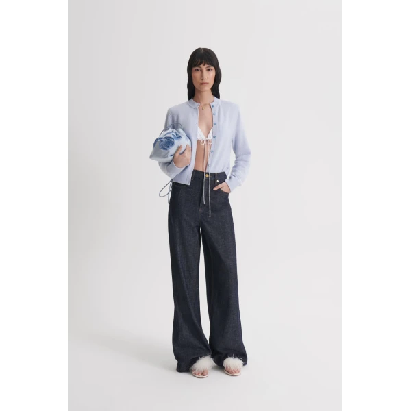 Scanlan Theodore Cashmere Wool Shoulder Pad Cardigan in Pale Blue