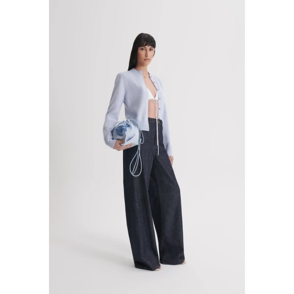 Scanlan Theodore Cashmere Wool Shoulder Pad Cardigan in Pale Blue