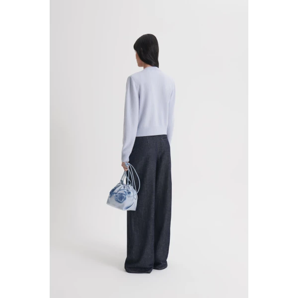 Scanlan Theodore Cashmere Wool Shoulder Pad Cardigan in Pale Blue