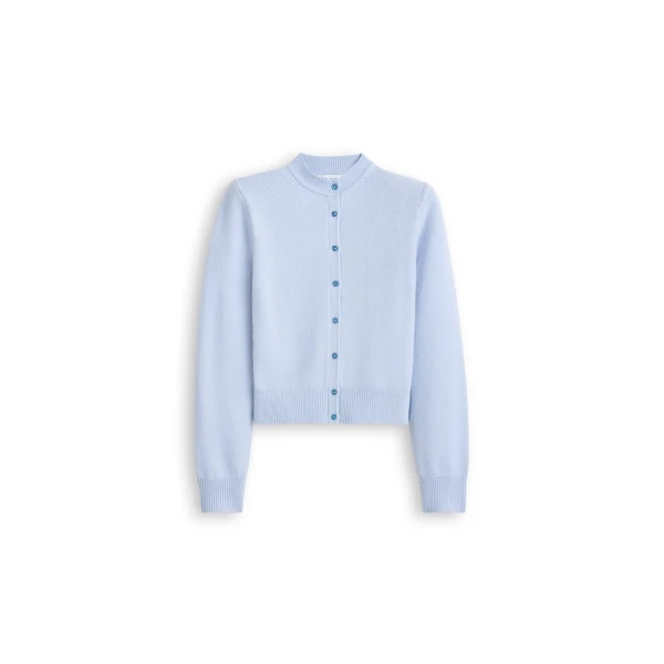 Cashmere Wool Shoulder Pad Cardigan in Pale Blue