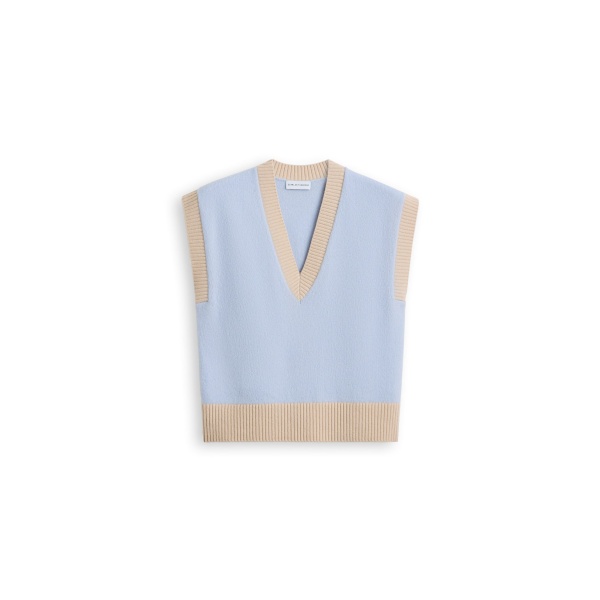 Scanlan Theodore Cashmere Wool V-Neck Tank in Pale Blue Oat
