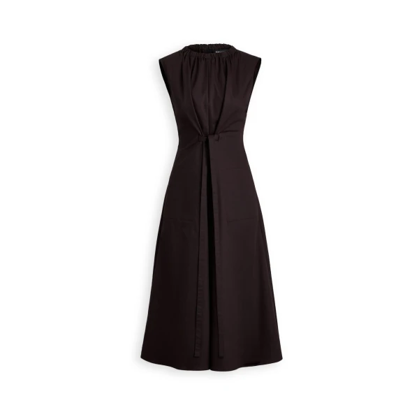 Cotton Sateen Pleat Dress in Bitter Chocolate
