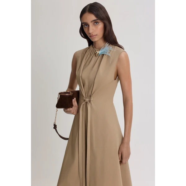 Scanlan Theodore Cotton Sateen Pleat Dress in Trench | Midi Dresses | Coveti