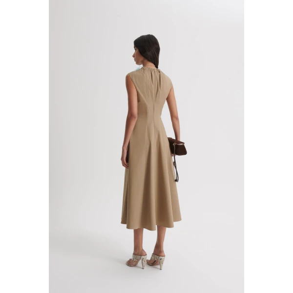 Scanlan Theodore Cotton Sateen Pleat Dress in Trench | Midi Dresses | Coveti