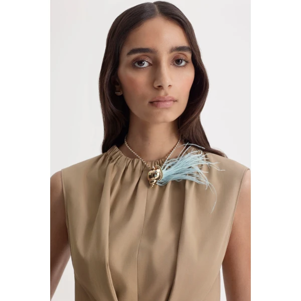 Scanlan Theodore Cotton Sateen Pleat Dress in Trench | Midi Dresses | Coveti