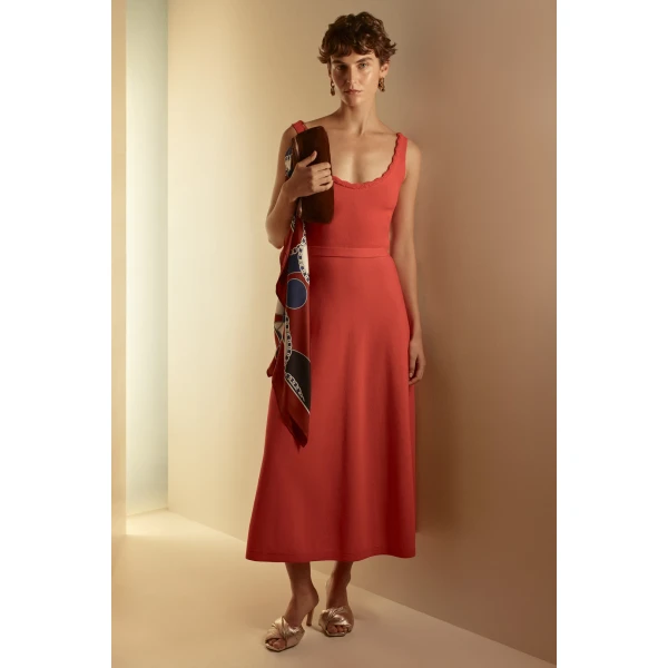 Scanlan Theodore Crepe Knit Crochet Soft Dress in Crayon