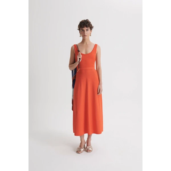 Scanlan Theodore Crepe Knit Crochet Soft Dress in Crayon