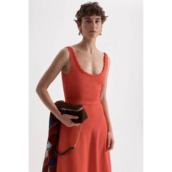 Scanlan Theodore Crepe Knit Crochet Soft Dress in Crayon