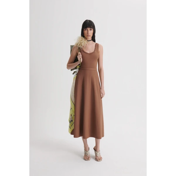 Scanlan Theodore Crepe Knit Crochet Soft Dress in Spice | Maxi Dresses | Coveti