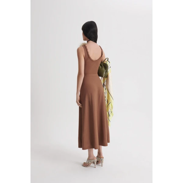 Scanlan Theodore Crepe Knit Crochet Soft Dress in Spice | Maxi Dresses | Coveti