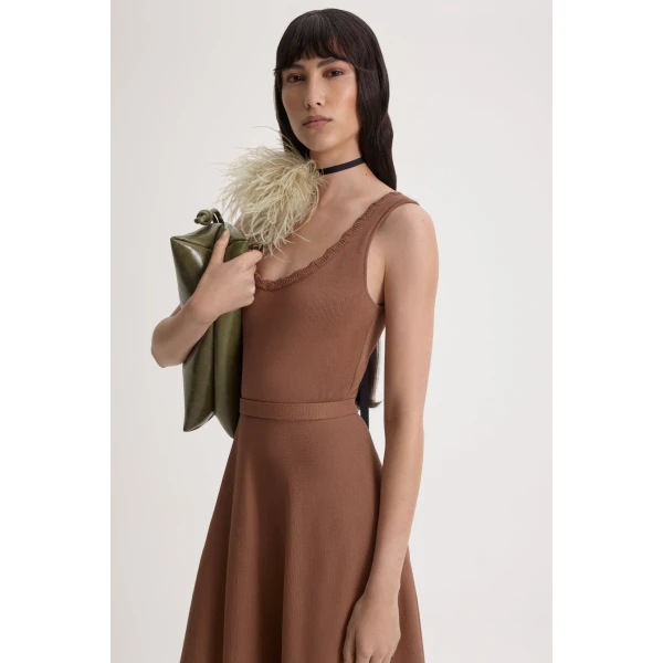 Scanlan Theodore Crepe Knit Crochet Soft Dress in Spice | Maxi Dresses | Coveti