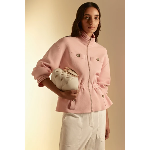 Scanlan Theodore Crepe Knit Funnel Neck Jacket in Dusk | Jackets | Coveti