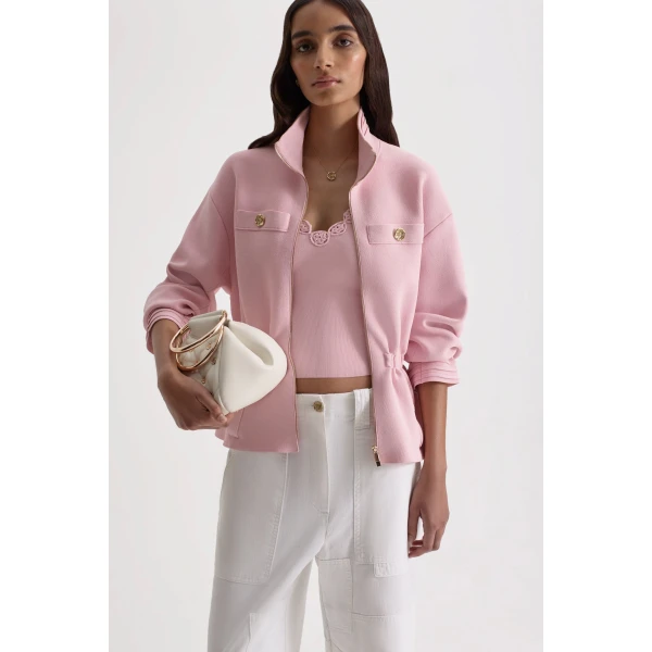 Scanlan Theodore Crepe Knit Funnel Neck Jacket in Dusk | Jackets | Coveti