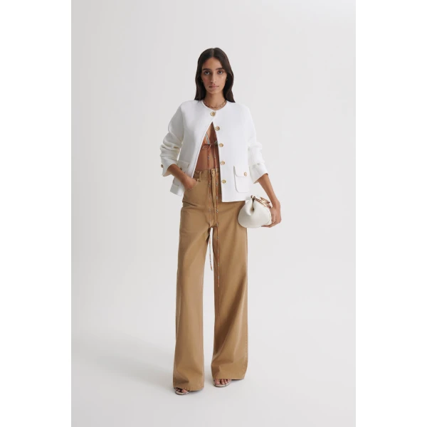 Scanlan Theodore Crepe Knit Patch Pocket Jacket in White | Jackets | Coveti