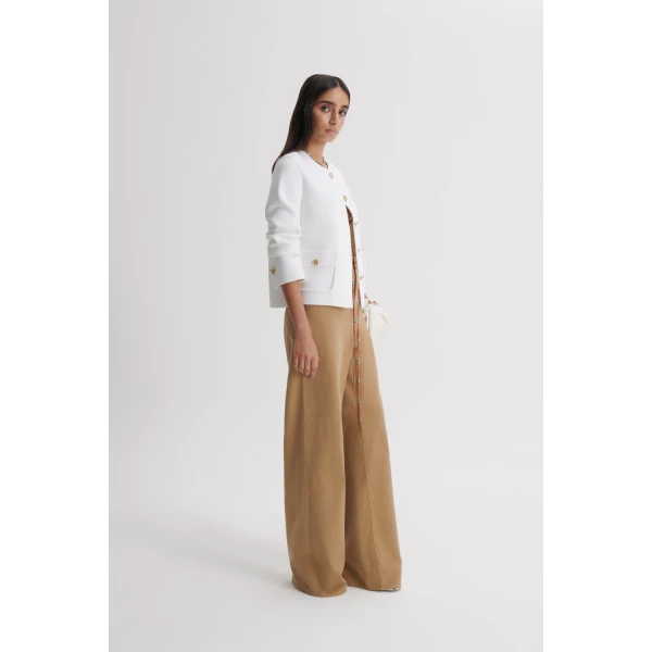 Scanlan Theodore Crepe Knit Patch Pocket Jacket in White | Jackets | Coveti