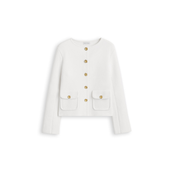 Crepe Knit Patch Pocket Jacket in White