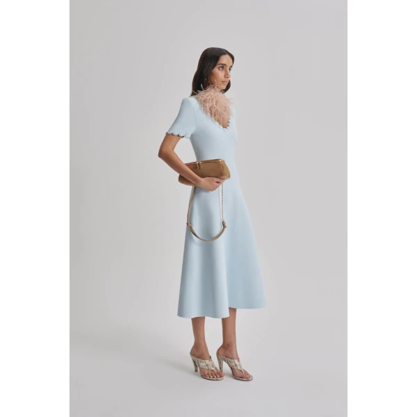 Scanlan Theodore Crepe Knit Poppy Crochet Dress in Sky Blue