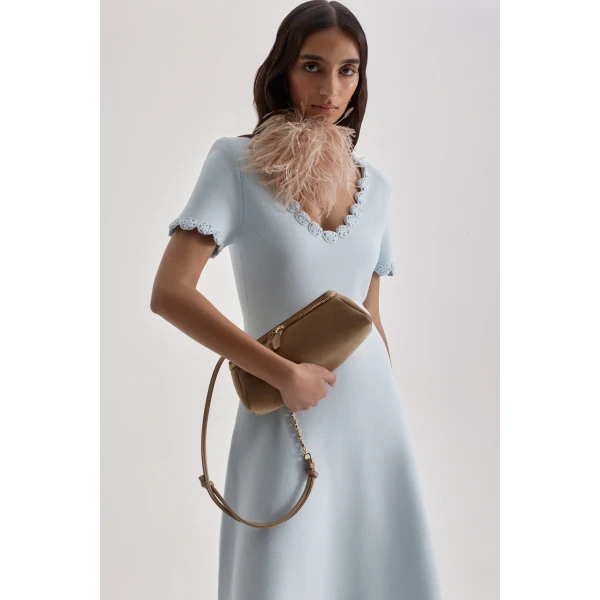 Scanlan Theodore Crepe Knit Poppy Crochet Dress in Sky Blue