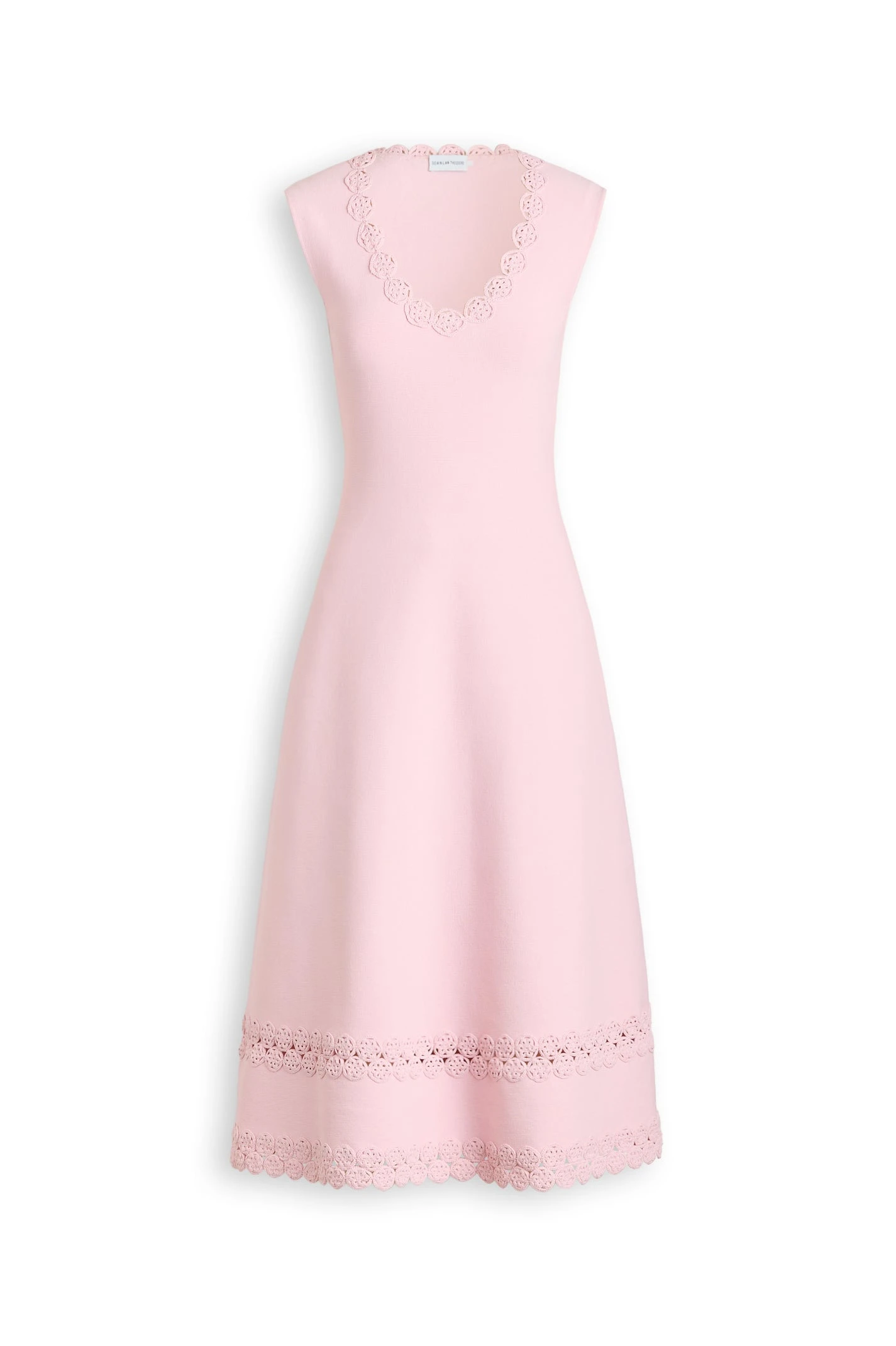 Scanlan Theodore Crepe Knit Poppy Crochet Hem Dress in Dusk Scanlan Theodore Crepe Knit Poppy Crochet Hem Dress in Dusk | Midi Dresses | Coveti