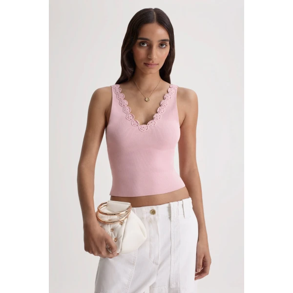 Scanlan Theodore Crepe Knit Poppy Crochet Singlet in Dusk | Tops | Coveti