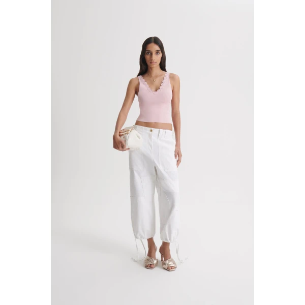 Scanlan Theodore Crepe Knit Poppy Crochet Singlet in Dusk | Tops | Coveti