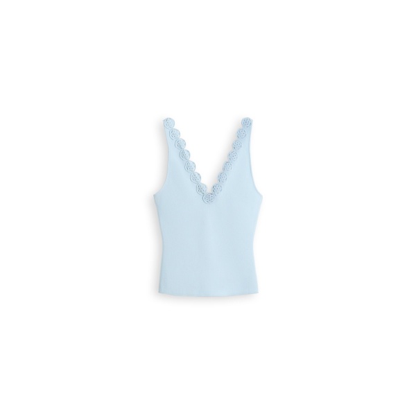 Scanlan Theodore Crepe Knit Poppy Crochet Singlet in Sky Blue