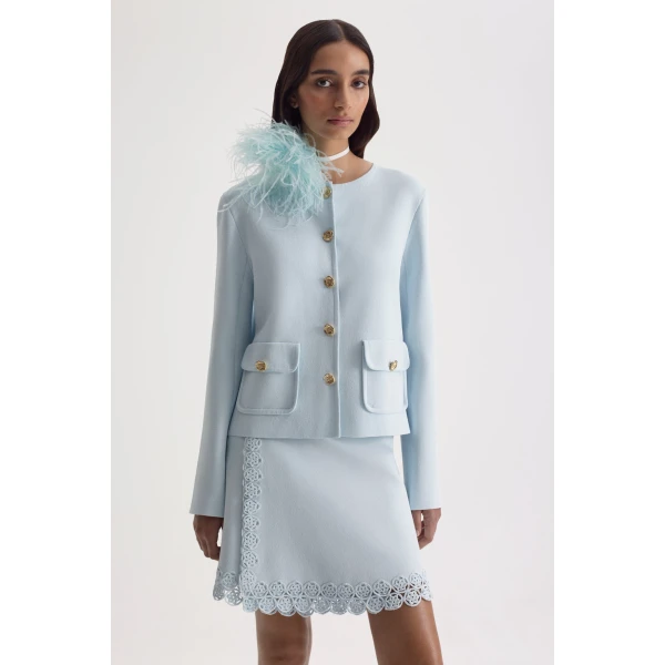 Scanlan Theodore Crepe Knit Poppy Crochet Skirt in Sky Blue