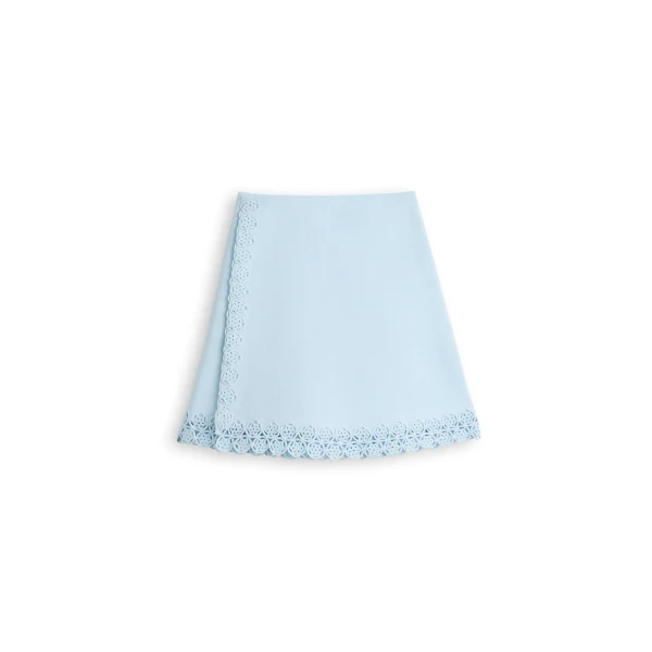 Scanlan Theodore Crepe Knit Poppy Crochet Skirt in Sky Blue