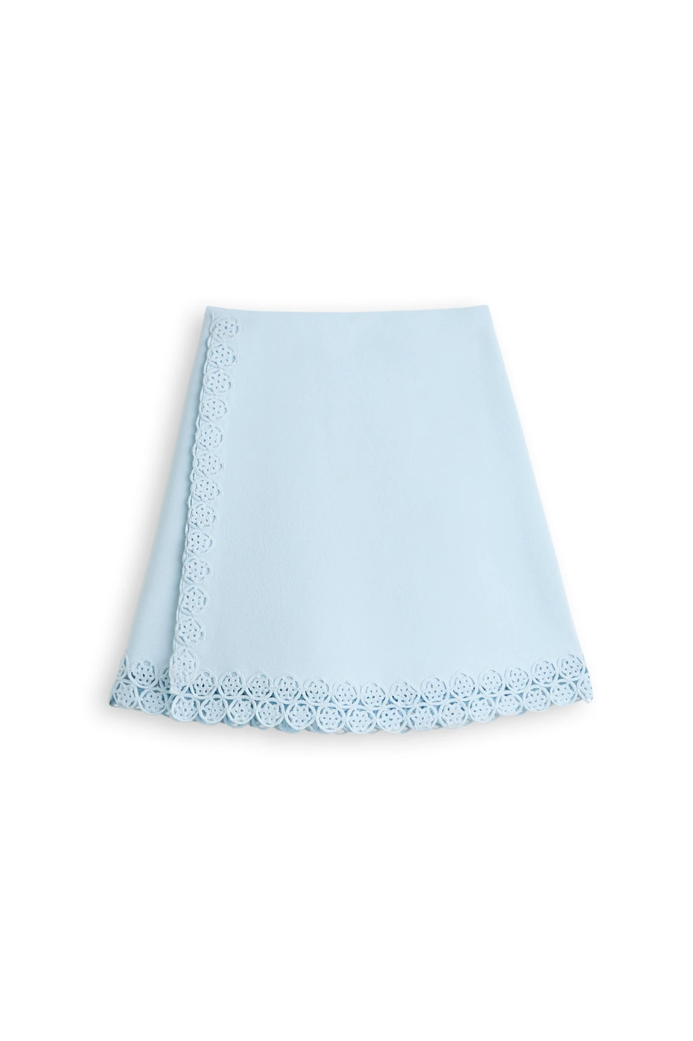 Scanlan Theodore Crepe Knit Poppy Crochet Skirt in Sky Blue at Coveti Scanlan Theodore Crepe Knit Poppy Crochet Skirt in Sky Blue