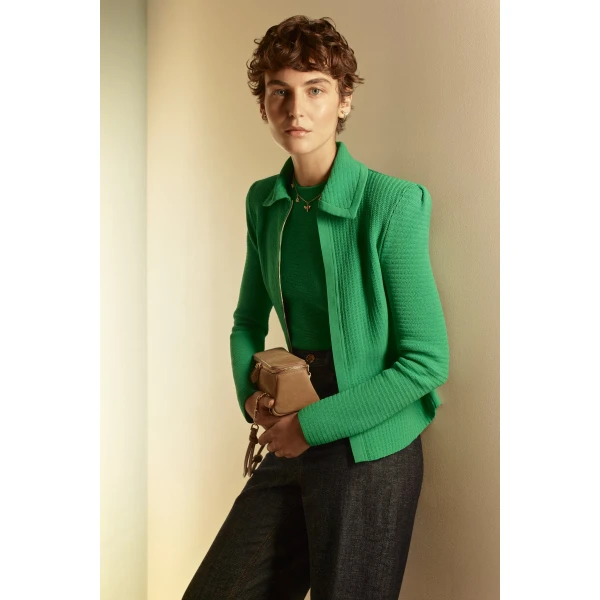 Scanlan Theodore Crepe Knit Tweed Peplum Jacket in Green