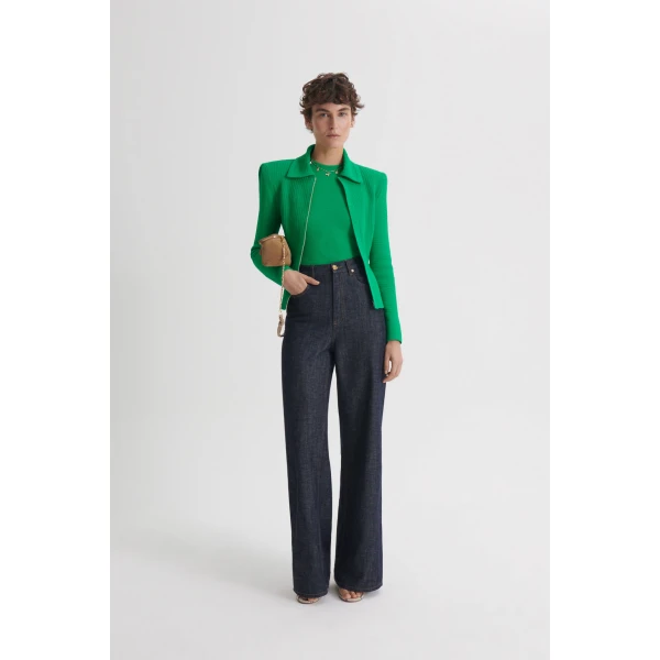 Scanlan Theodore Crepe Knit Tweed Peplum Jacket in Green