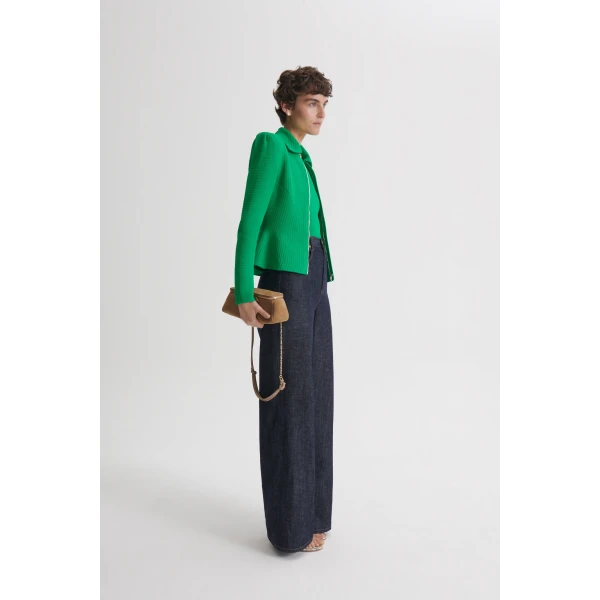Scanlan Theodore Crepe Knit Tweed Peplum Jacket in Green