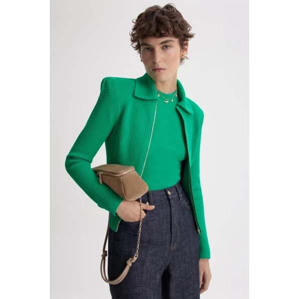 Scanlan Theodore Crepe Knit Tweed Peplum Jacket in Green