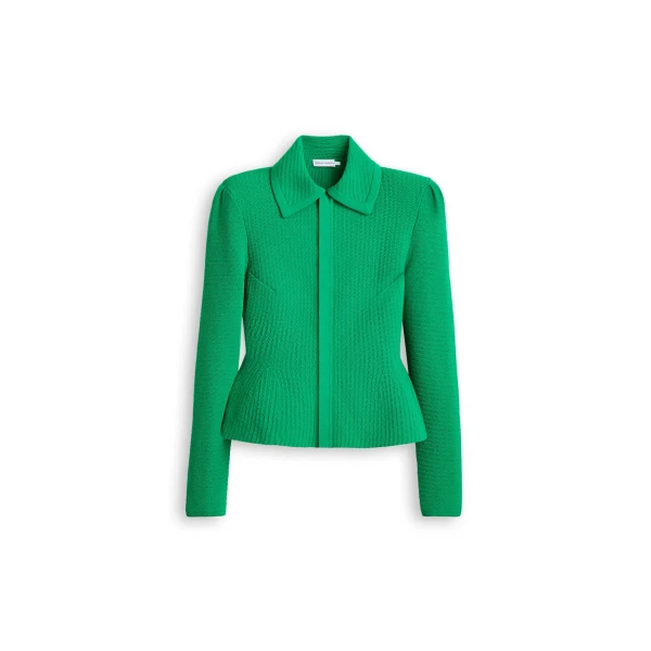 Crepe Knit Tweed Peplum Jacket in Green