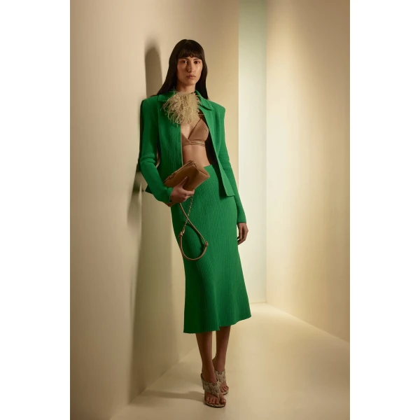 Scanlan Theodore Crepe Knit Tweed Soft Skirt in Green