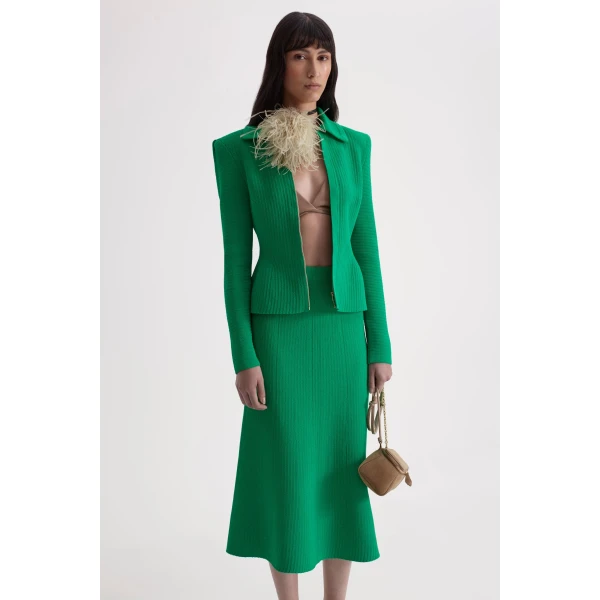 Scanlan Theodore Crepe Knit Tweed Soft Skirt in Green